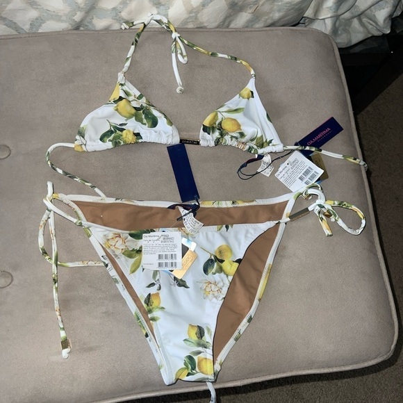 NEW Cìa Maritima Pilyq Lemons Limonata String Bikini Set Top (S) Bottoms (L) D&G - Picture 3 of 8